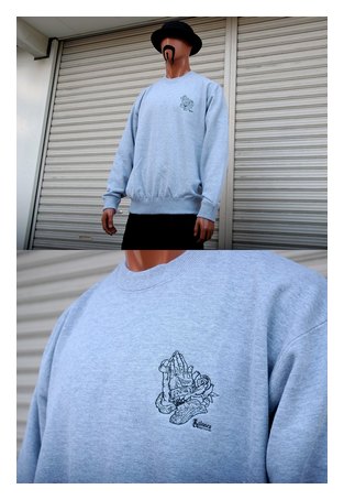 BL21-6100：BALANCE PRAYING HANDS刺繍 CREW SWEAT (ライトスウェット)